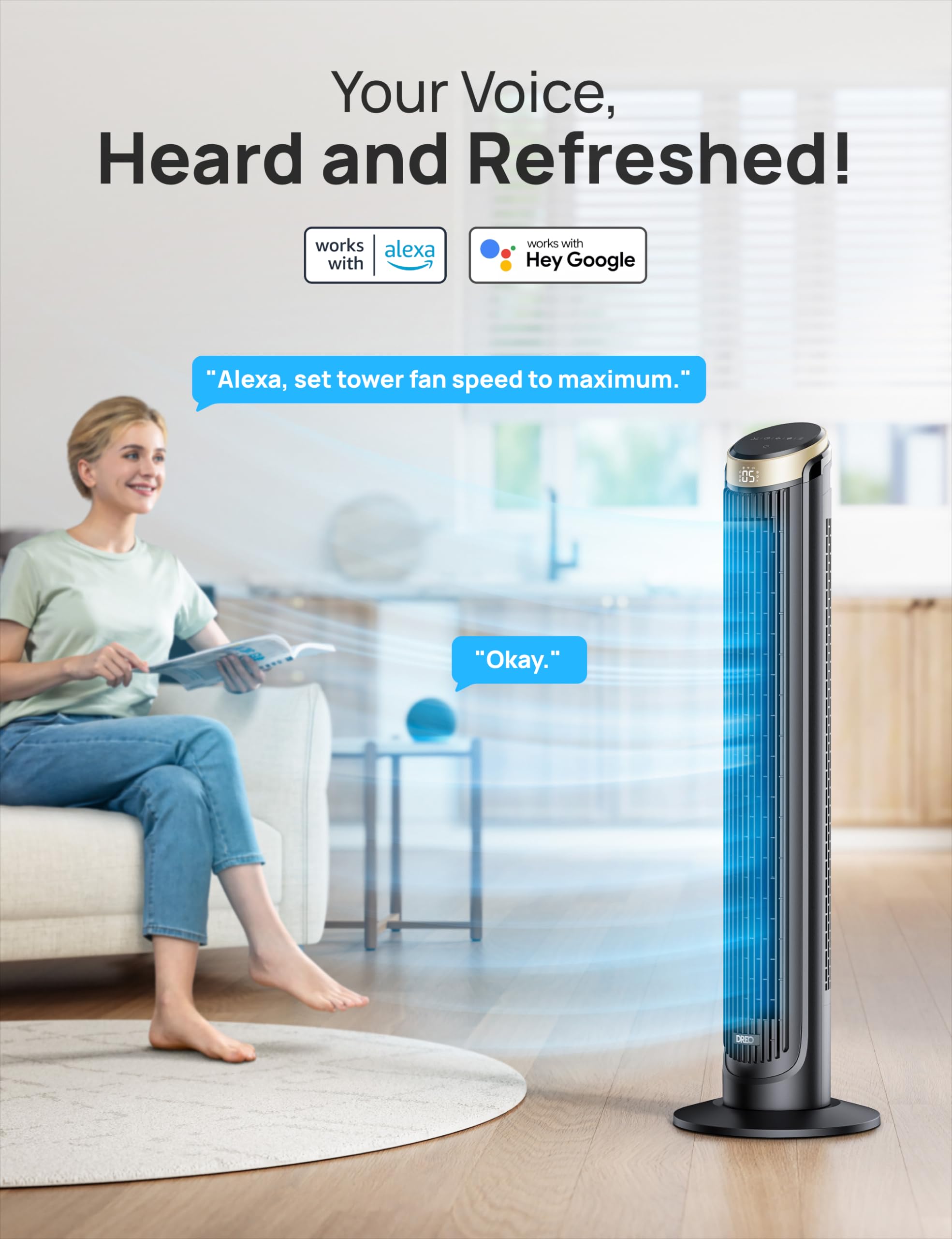 Amazon | Dreo 扇風機 タワーファン 家庭用 屋内用 90°振動ファン 4