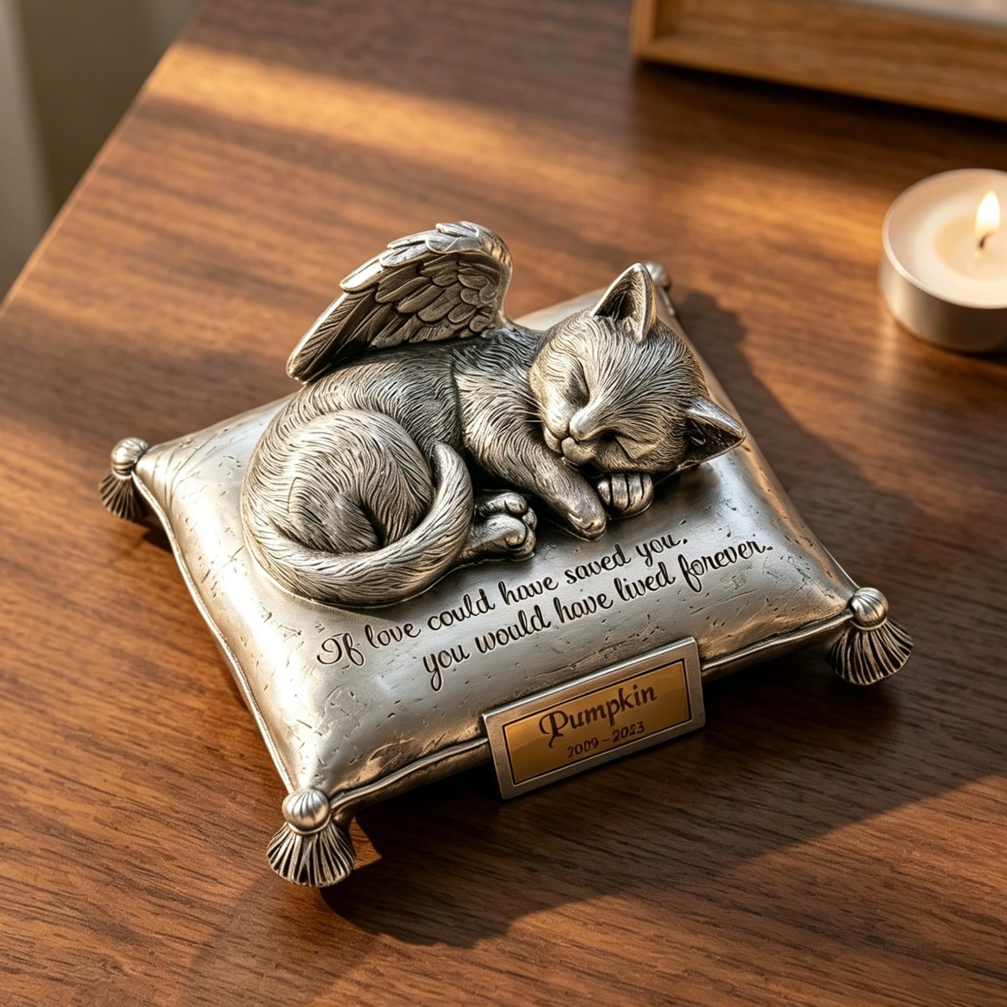 MARYTUMM Personalized Cat Urn, Heavenly Angel Cat Sleeping On Pillow Cremation Urn Small Pet Memorial Statue Engraved with Your Pet's Name,Date Decor Cats Shape Keepsake Urns