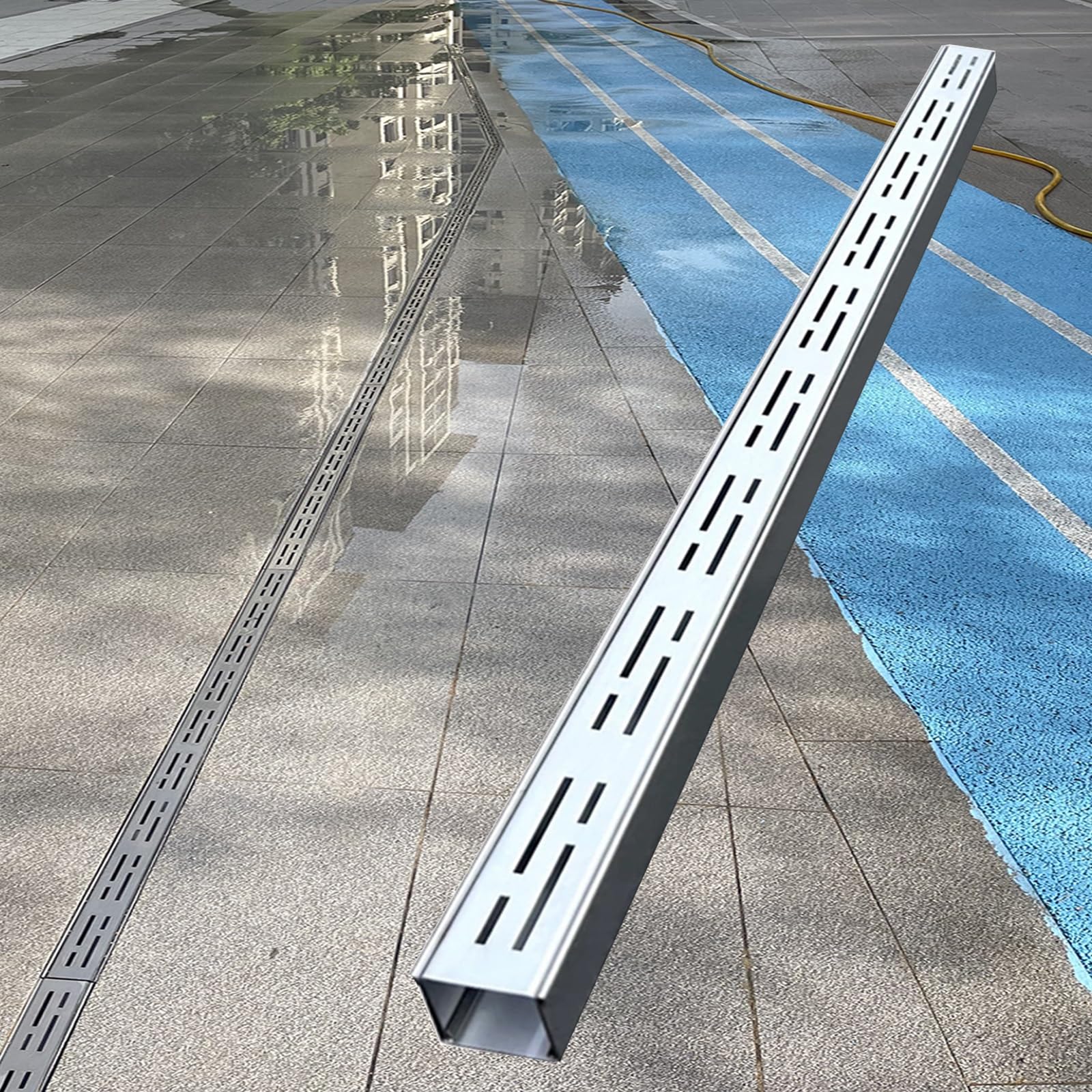 Canal de drenaje para exteriores de 1.2m con rejilla para patios y jardines (5 piezas)