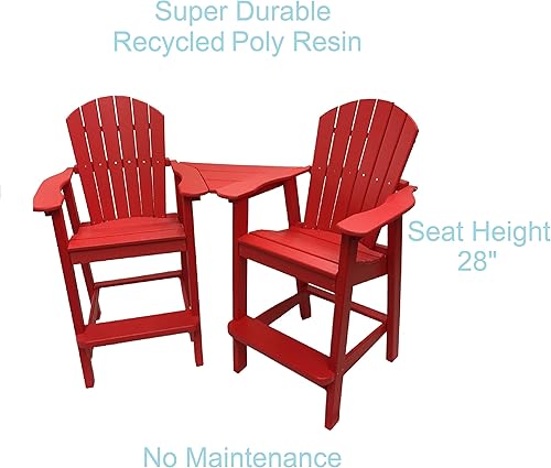 Miniatura 10 de Phat Tommy Juego de sillas de balcón de resina reciclada sillón Adirondack duradero y ecológico y mesa auxiliar extraíble Este mueble de patio es