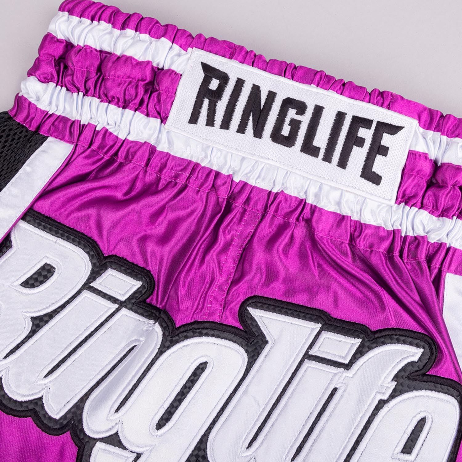Muay Thai Shorts, Represent, Pink-schwarz, Kickboxhose für Training & Wettkampf, Thaibox Shorts Satin, Atmungsaktiv, Langlebig, Kampfsporthose für MMA, K1, Boxen, Thai Boxen
