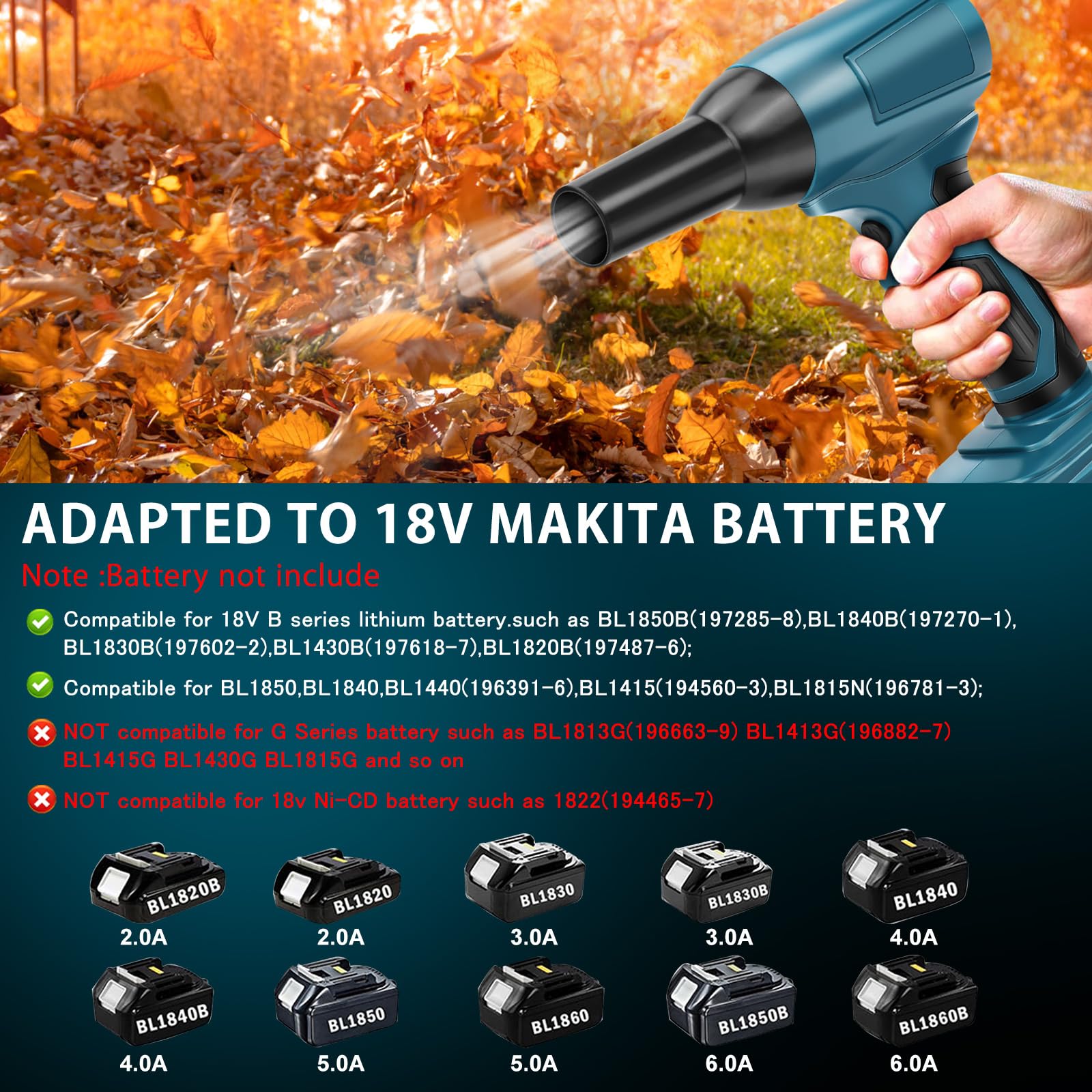 Soffiante per Polvere Senza Fili Compatibile Makita 18V - Soffiatore Portatile 85000 RPM, Motore Brushless, 5 Ugelli, Velocità Regolabile Continuamente (Senza Batteria)