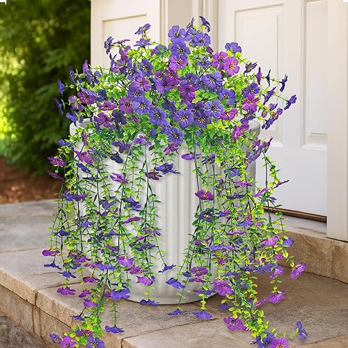 Miniatura 9 de Evoio Flores colgantes artificiales para exteriores, 2 piezas de margaritas de seda sintética para exteriores, resistentes a los rayos UV, plantas