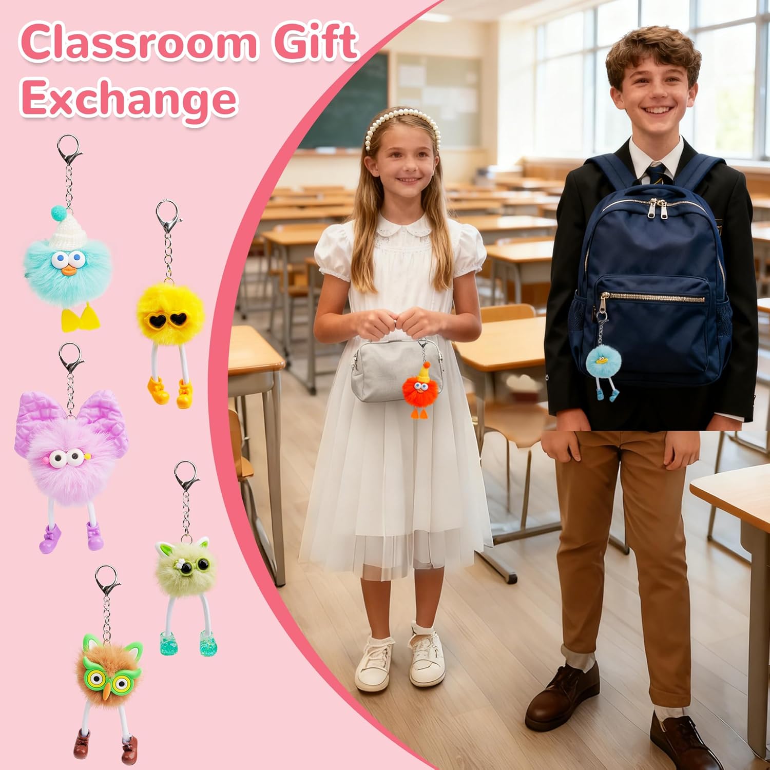 AYGXU Valentines day gifts for kids school-28pcs cute plush keychain with cards,valentines gifts bulk,classroom prizes,party favors for kids,goody bag stuffers