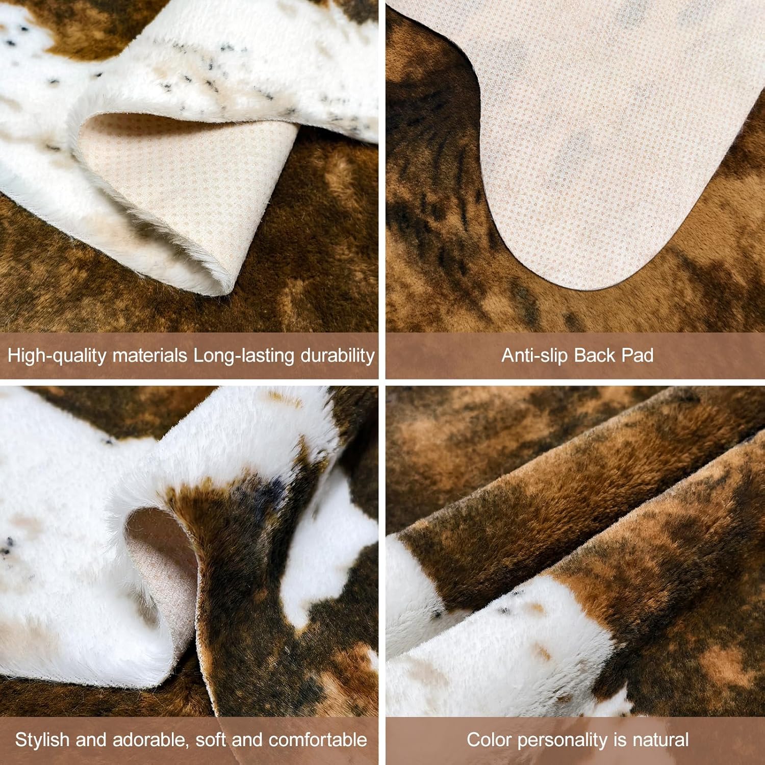 Premium Faux Cowhide Rug 4.6 x 5.2 Feet Durable and Large Size Leopard Animal Print Area Rug Washable Rug for Bedroom Western Decor,Brown