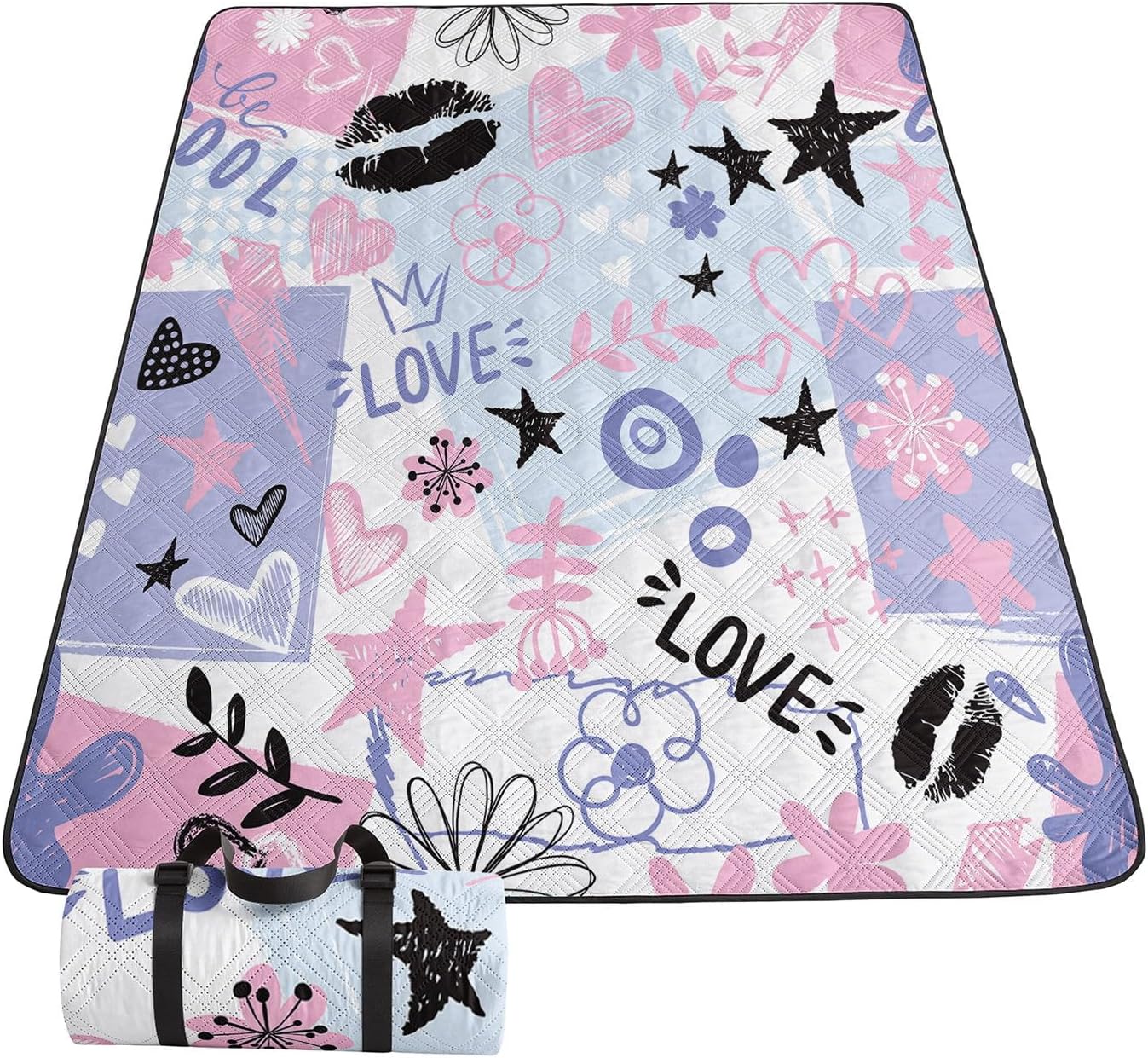 Outdoor Picnic Blanket,Portable Sandproof Waterproof Picnic Mat,Skull Butterfly Printed Camping Beach Mat for Sand and Wet Grass Hiking (Skull Butterfly S)