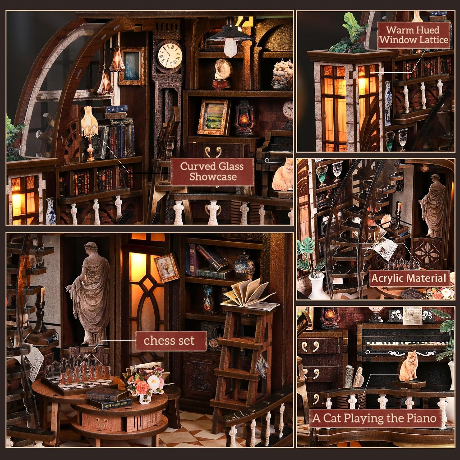 Book Nook Kit - DIY Miniature Dollhouse, 3D Wooden Puzzles for Adults, Tiny House Building Craft with LED, Book Shelf Decor Craft Kits for Home Decor, Study Room Theme & Gifts