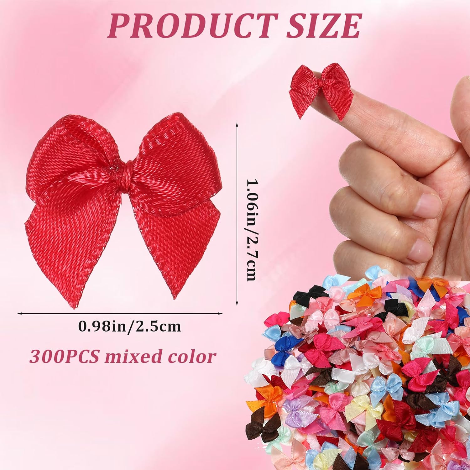 300 Pcs Small Bows for Crafts Mini Satin Ribbon Bow Small Tiny Bows Multicolor DIY Craft Decoration for Sewing Presents Hair Accessories Mix Colors - Image 2