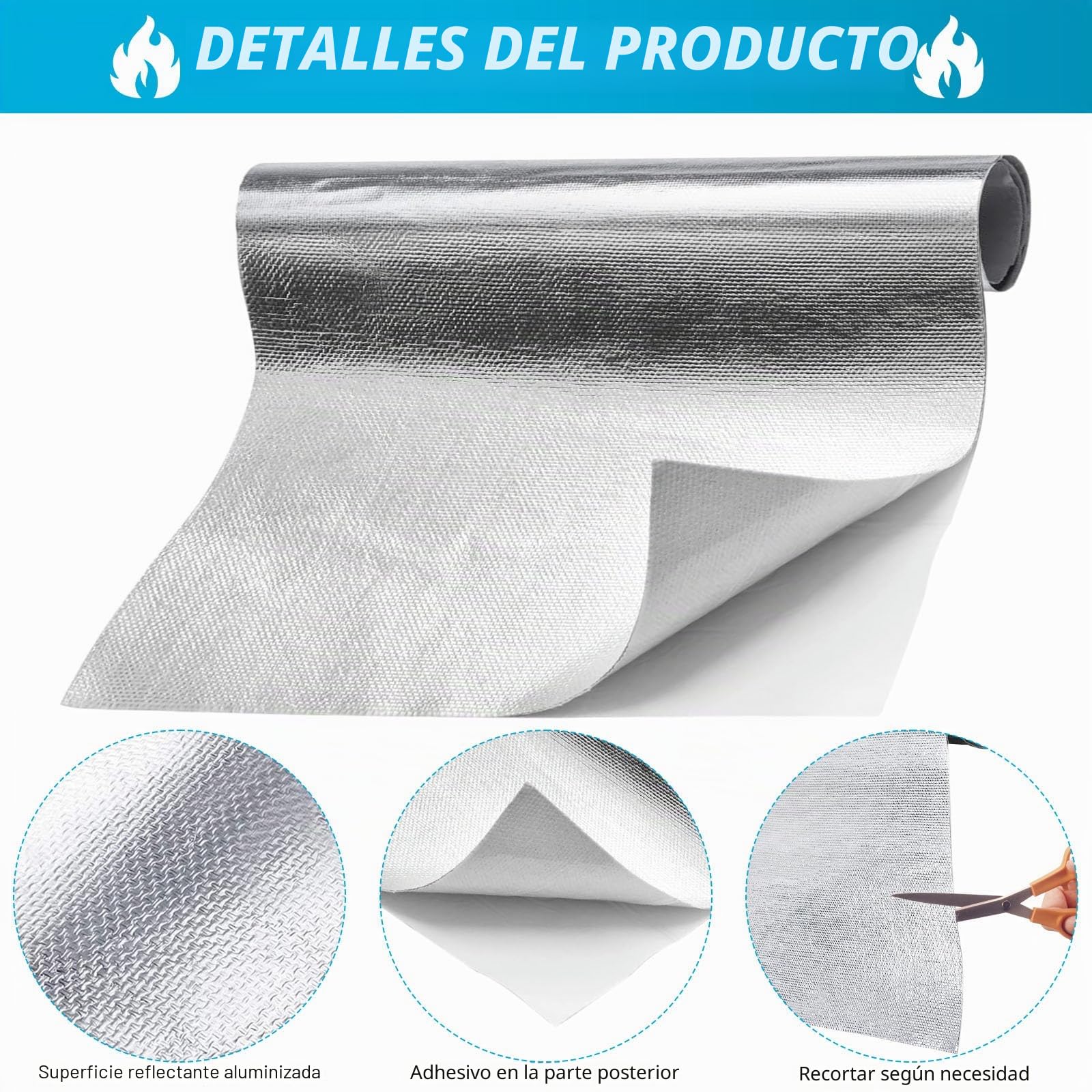 Estera de Protección Térmica Aluminizada Placa de Aluminio de Protección Térmica Alu Estera de Protección Térmica de Aluminio y Fibra de Vidrio Autoadhesiva (0.2mm, 30 X 200 cm) 300℃