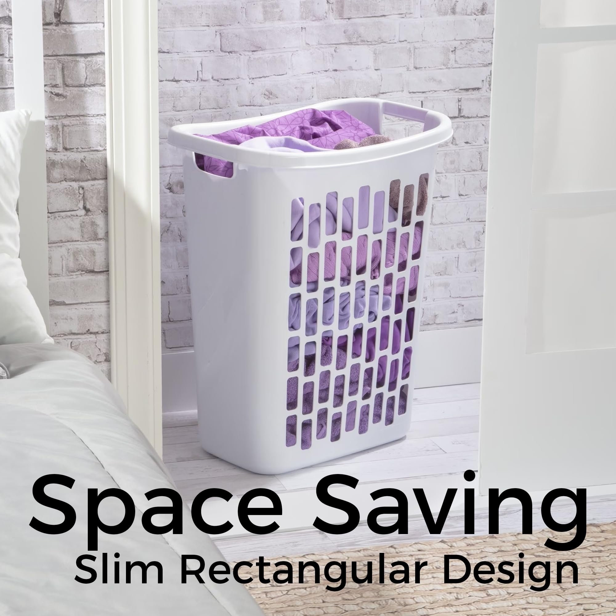 Best Tall Laundry Basket Picks for 2026 1 Generic Large Plastic Laundry Hamper, White, Slim Rectangular, Ventilated, 63 Li — product photo