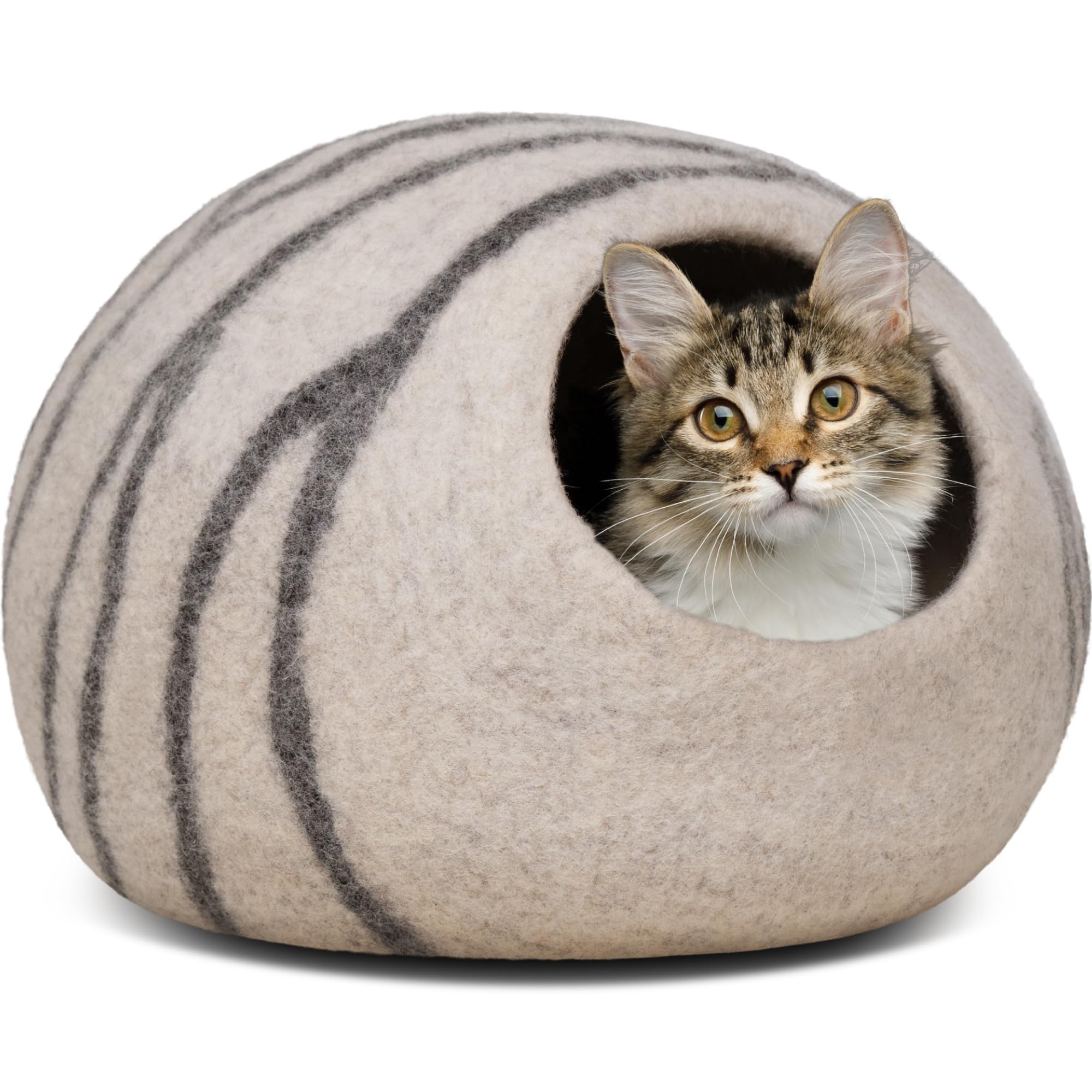 Meowfia Premium Felt Cat Cave Bed (Large) - Eco Friendly 100% Merino Wool Bed - Large Cats and Kittens - Grey