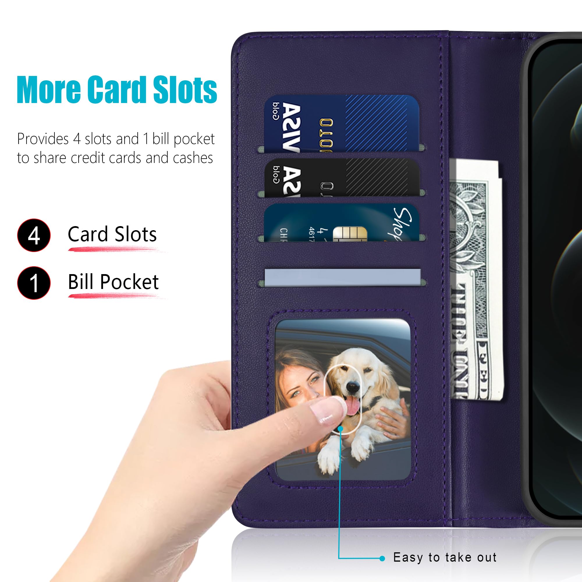 Kuafcase Compatible for iPhone 12 Pro Max Case with 4 Card Slots Magnetic Closure Kickstand Shockproof Protective Phone Case Compatible for iPhone 12 Pro Max - Image 2