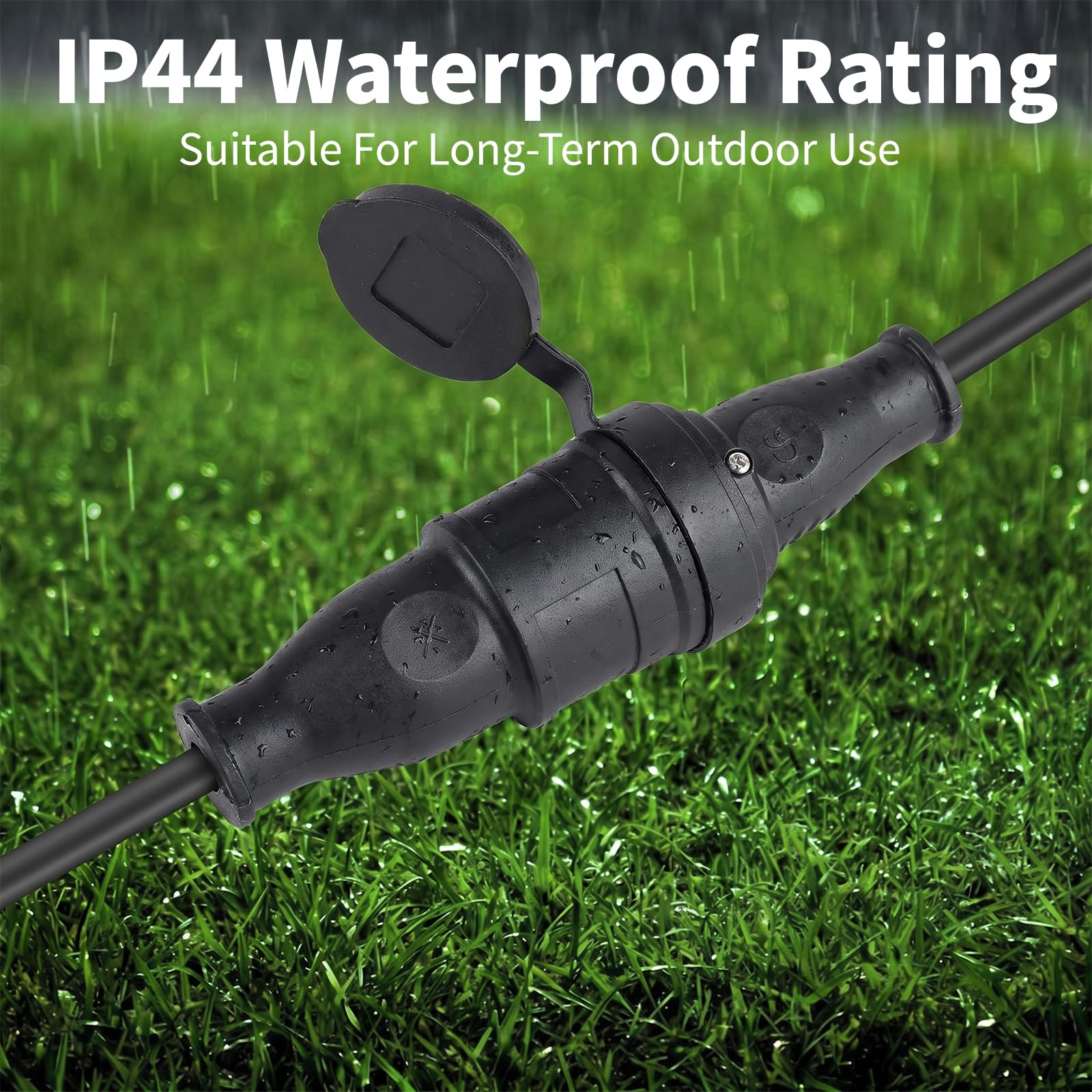 Enchufe Schuko Macho Hembra Profesional Juego 5 Pares, IP44 250V 16A con Protección Antitorceduras y Acoplamiento de Goma, Enchufe Exterior para Cable 0,5–3 cm² Cable