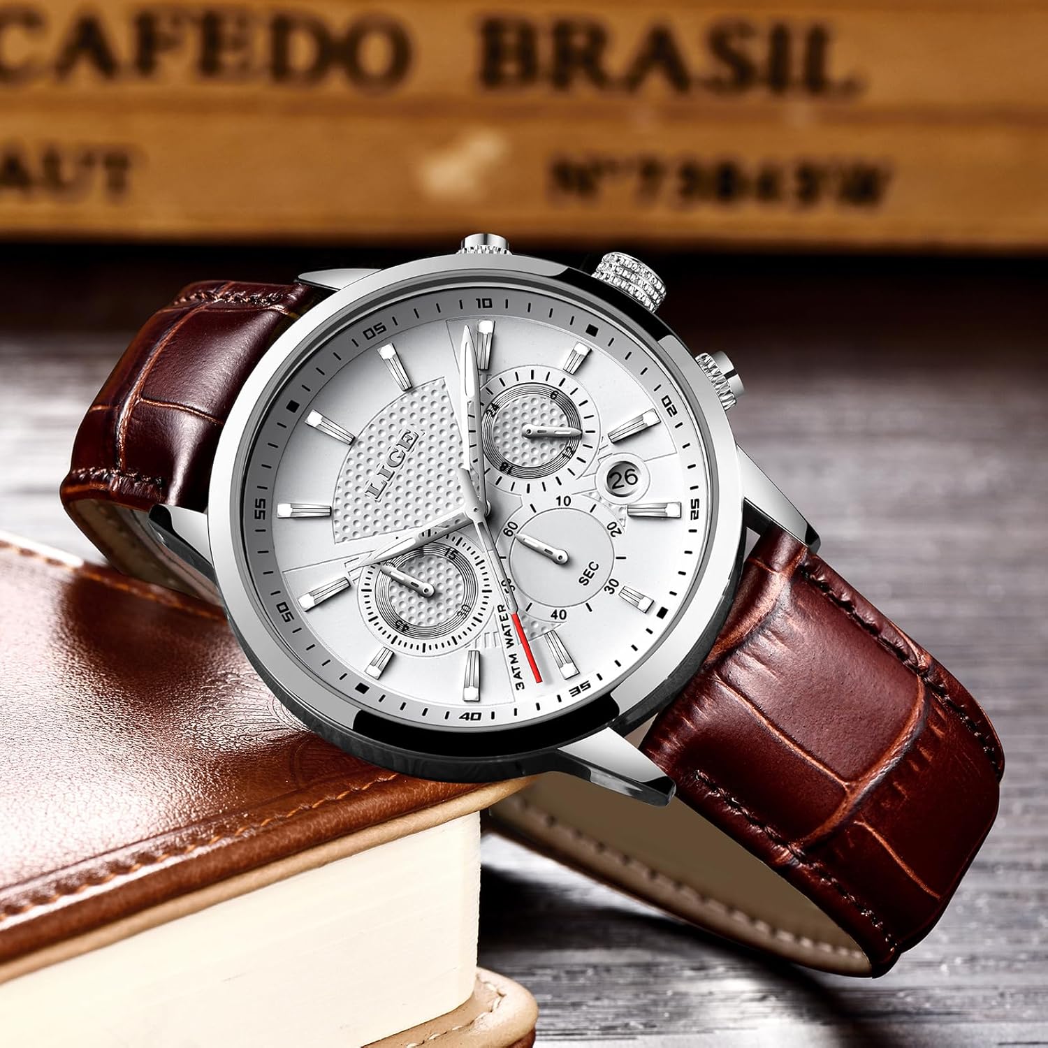 LIGE Wrist Leather Watches for Men Analog Dress Chronograph Waterproof Vintage Work Casual Quartz with Date Display Chronograph Luminous 30M Water Resistant Business Classic Mens Watch - Image 8