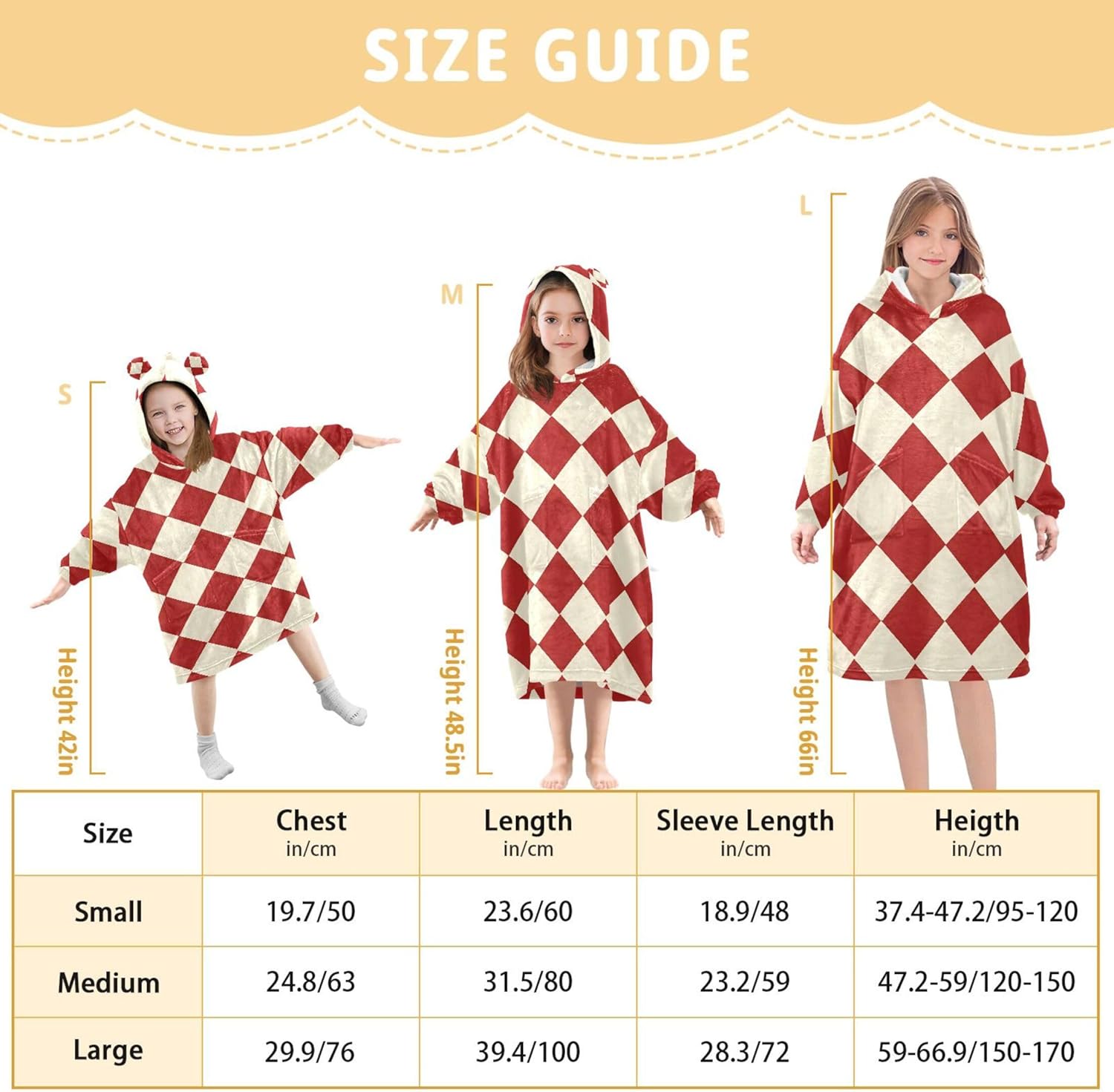 Red Buffalo Check Plaid Kids Wearable Blanket Hoodie with Pocket and Sleeves for Toddlers, Cute Hoodies Girls B0403665