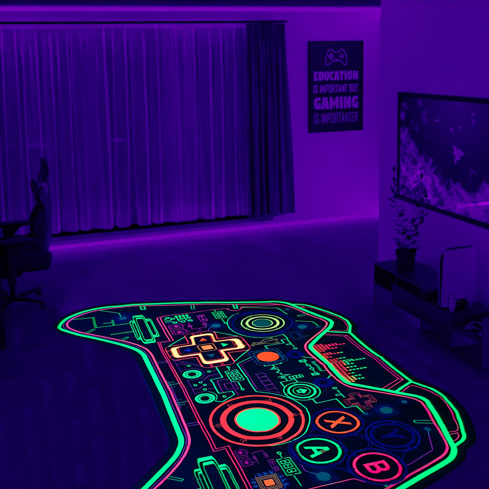 Tappeto da gioco per adolescenti e bambini, che si illumina alla luce nera, tappeto da gaming, antiscivolo, per la stanza dei giochi, tappetino casual (Game-1, 208 x 150 cm)