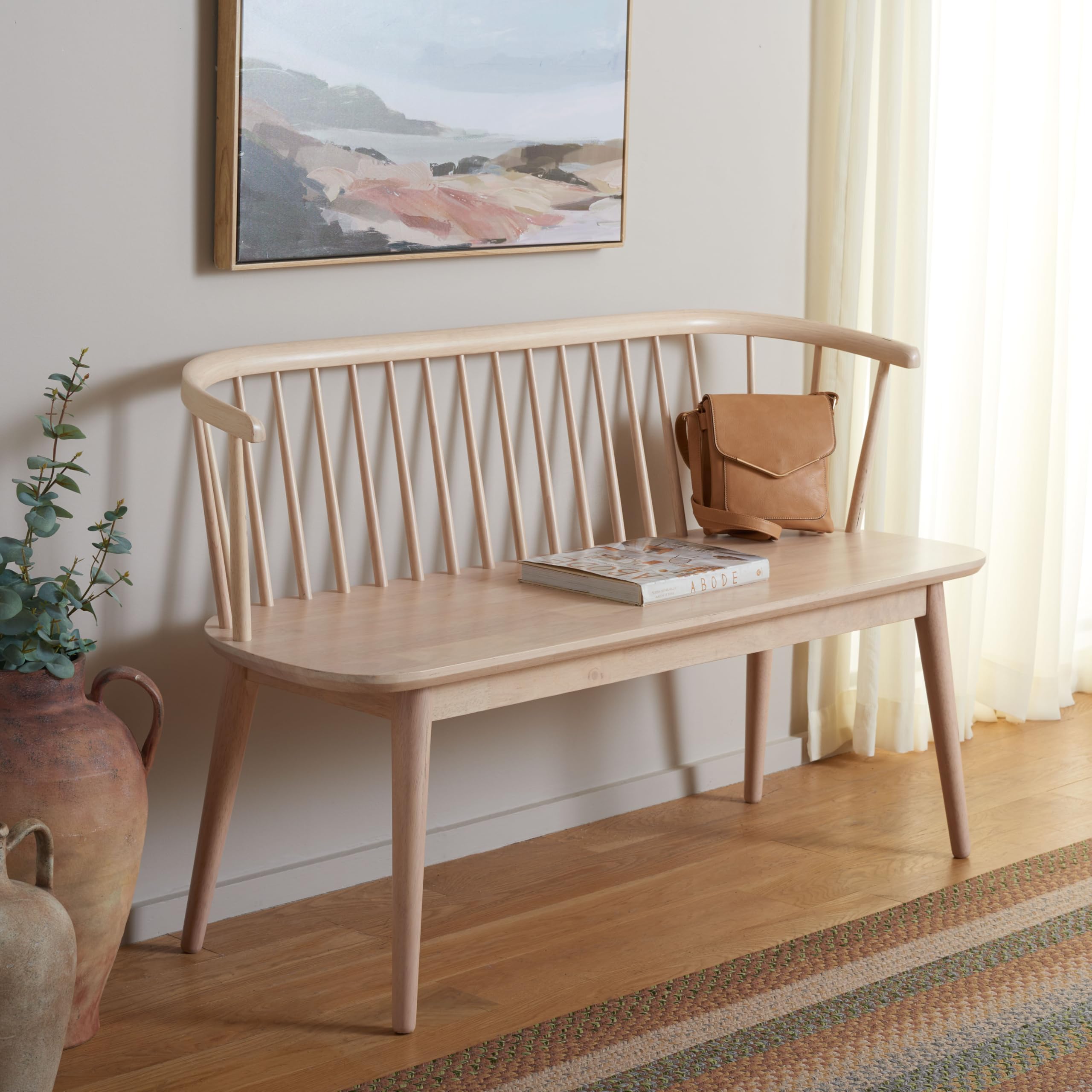 SAFAVIEH Furniture - Blanchard Spindle Bench - White Washed - Solid Wood - Classic Windsor Design - Ideal for Entryway, Bedroom, Dining Room, 17.8" Seat Height (BCH8500J)