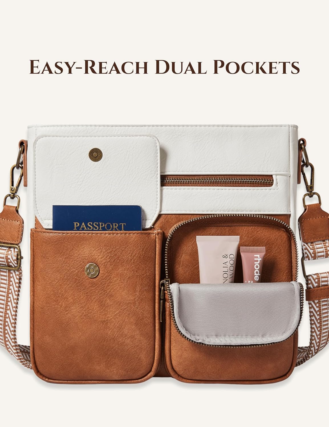 Yarnic Crossbody Bags for Women, Multi Pocket Crossbody Purse Vegan Leather Shoulder Handbags with Guitar Strap - Image 6