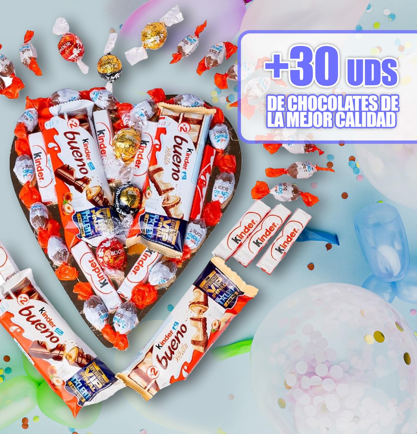 Caja de Chocolate con Kinder Bueno, Shochobons y Lindt, Regalo para Parejas