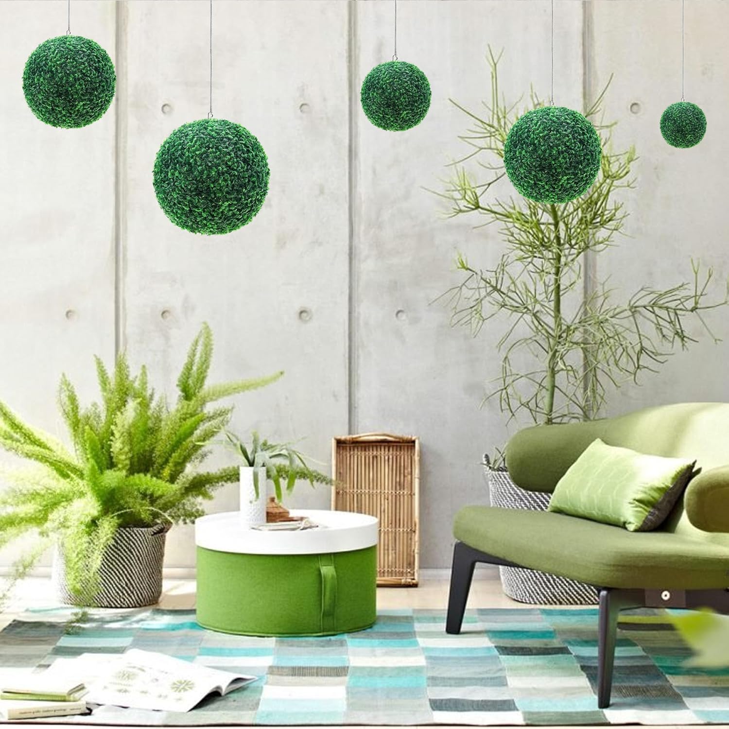 4pcs Simulation Greenery Ball Lifelike Faux Plant Grass Decoration Artificial Realistic Round Hanging Model Vivid Ornament Wedding Garden