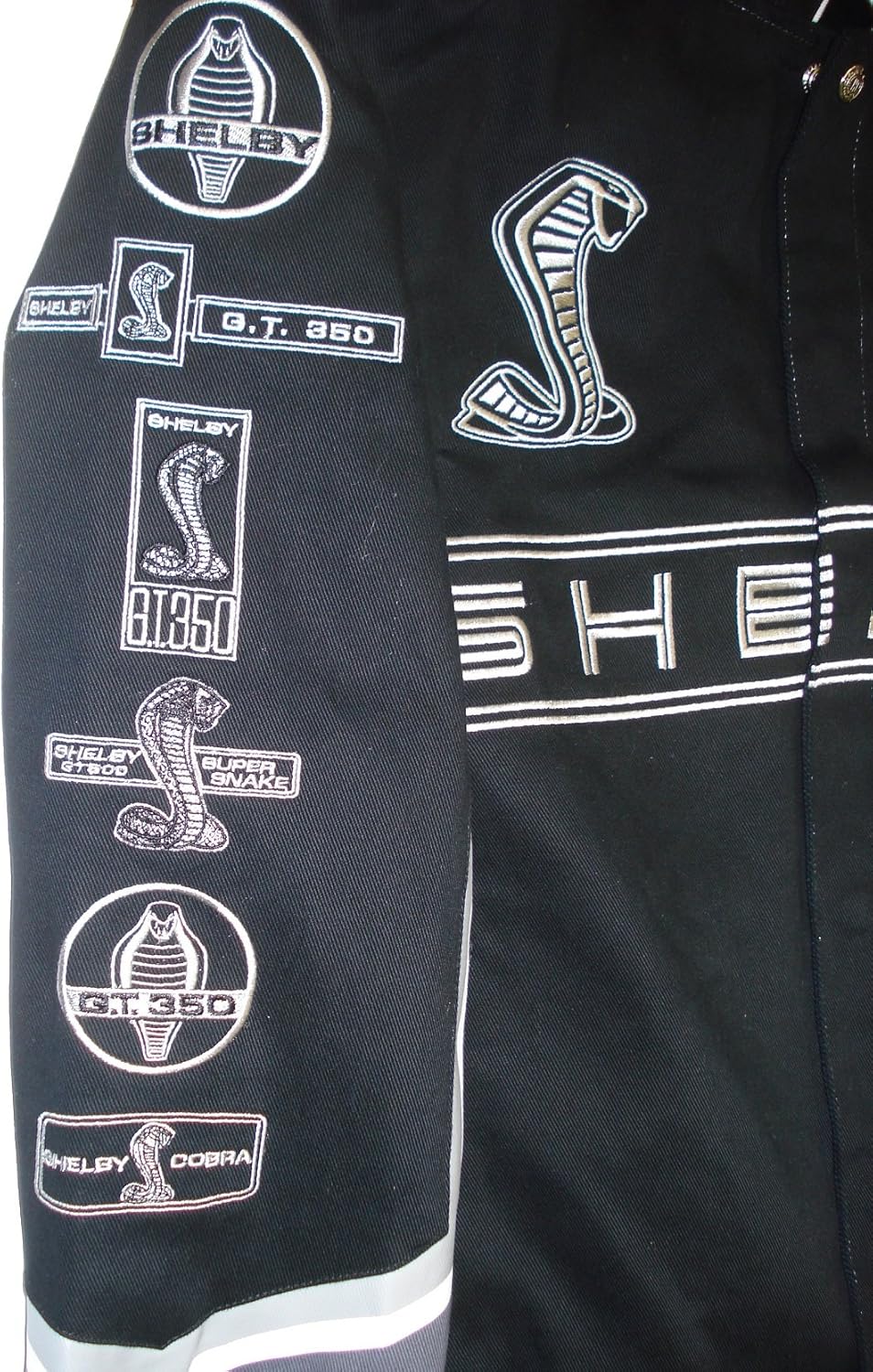 Carroll Shelby Cobra Collage Mens Black Twill Jacket by JH Design