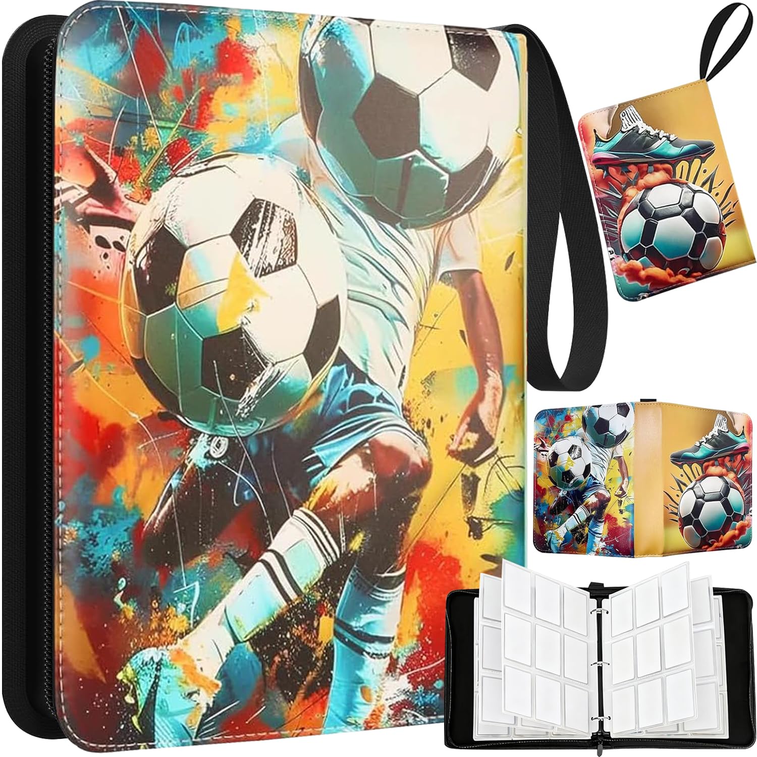 Fussball Karten Sammelalbum Fussball Sammelalbum Fußball Sammelkarten Album 900FußballSammelalbum 9Taschen 50Seiten PU Karten Halter Sammelkartenalben,Sammelkarten mit Reißverschluss und Griffschlaufe
