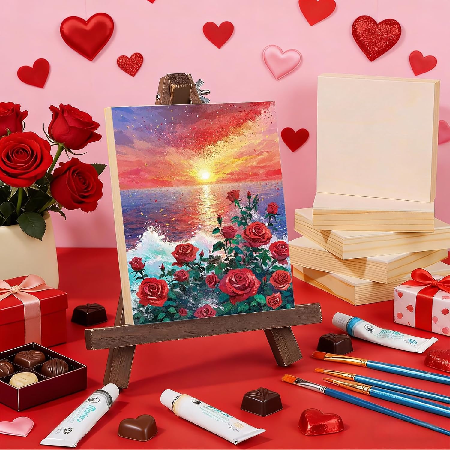 5 Pack 6x8 Inch Wood Panel Boards,Unfinished Wood Frames for DIY Art Projects, Square Canvas for Painting, Pouring, Arts Use with Oils, Valentine's Day Halloween Christmas Decorative Panel Canvas