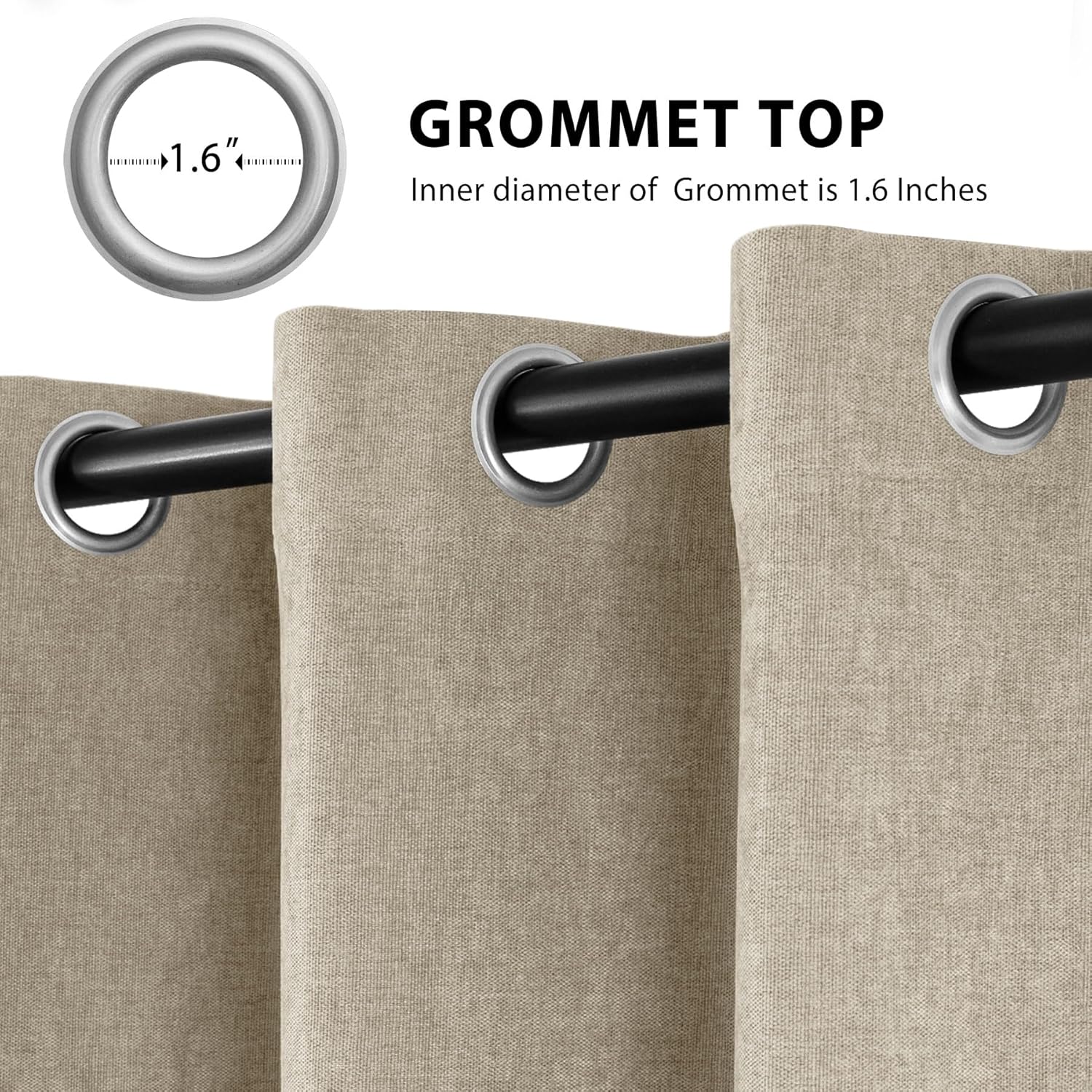 Macochico Extra Wide 100% Blackout Curtains 120 Inches Width by 84 Inches Length, Insulated Drapes for Sliding Door Bedroom Living Room, Luxury Beige Grommet Drapery with Tieback, 1 Panel