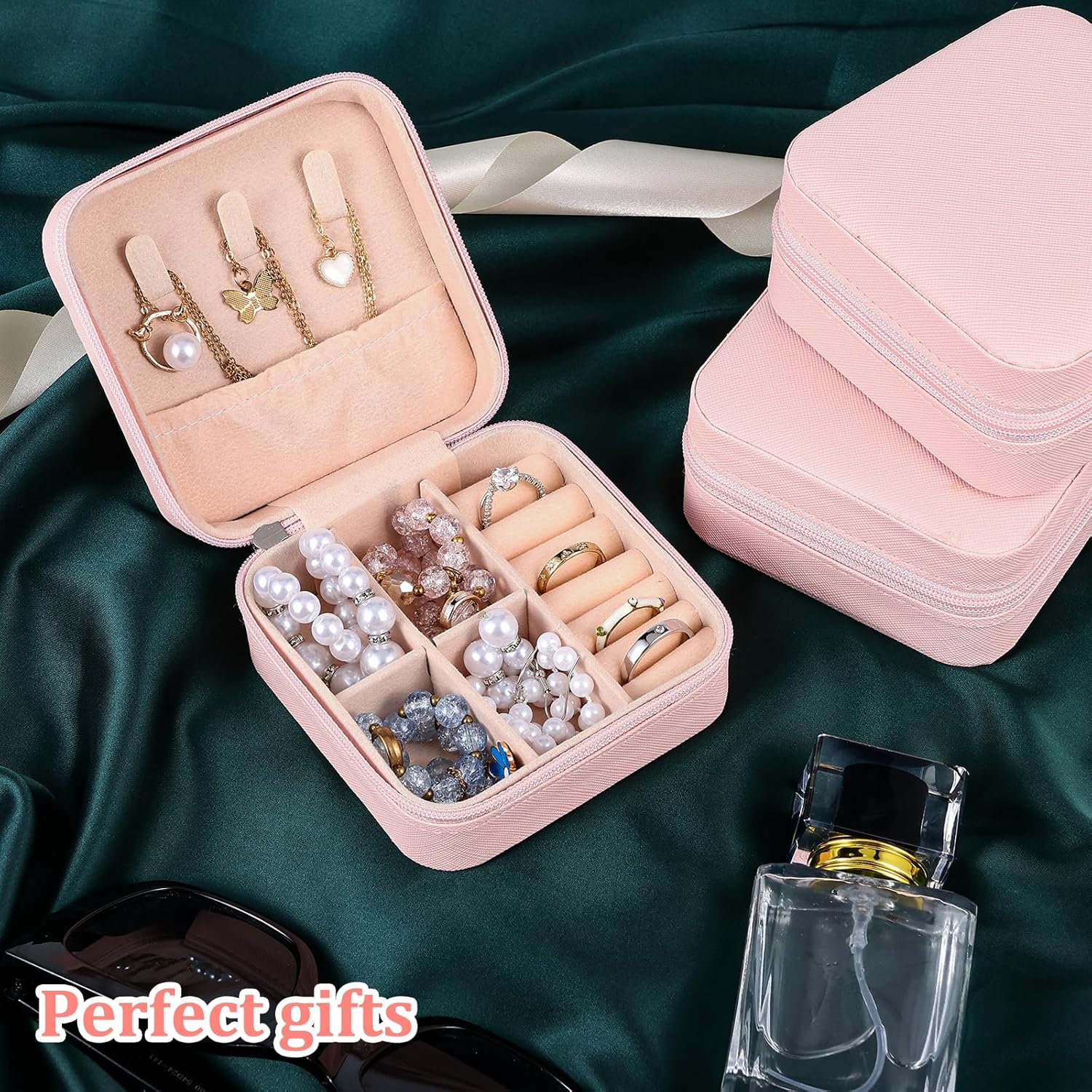 8 Pcs Bridesmaid Proposal Jewelry Box Bridesmaids Proposal Gift Boxes Jewelry Travel Case with 8 Message Cards, 8 Pins,Women Bridesmaids Wedding Gifts Earring Ring Accessories Storage Organizer(Pink)