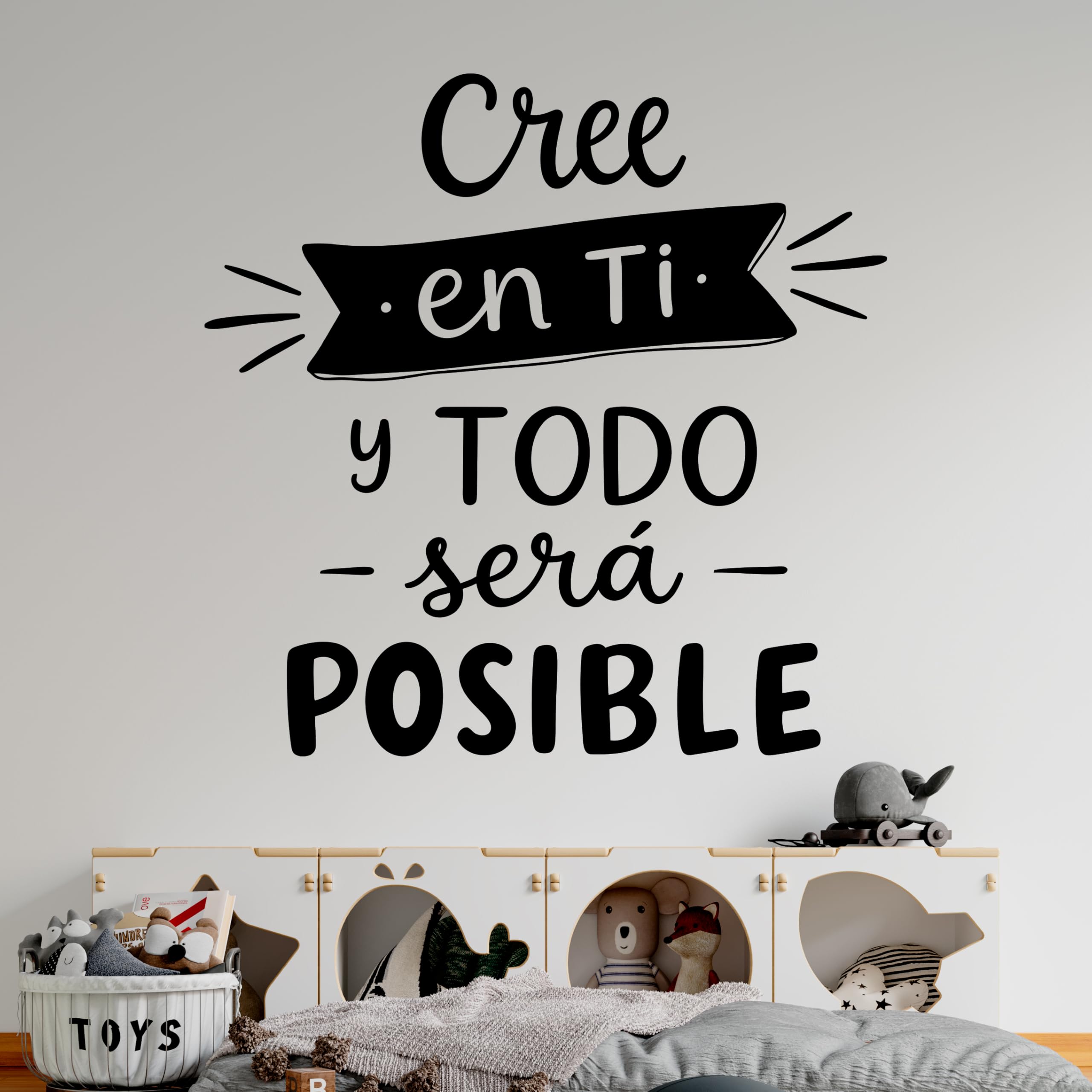 Vinilo Adhesivo Decorativo para Pared, Pegatina con Frase Motivadora "Cree en Ti y Todo Será Posible" para Hogar, Habitación o Estudio (Negro, 40 x 40 cm)