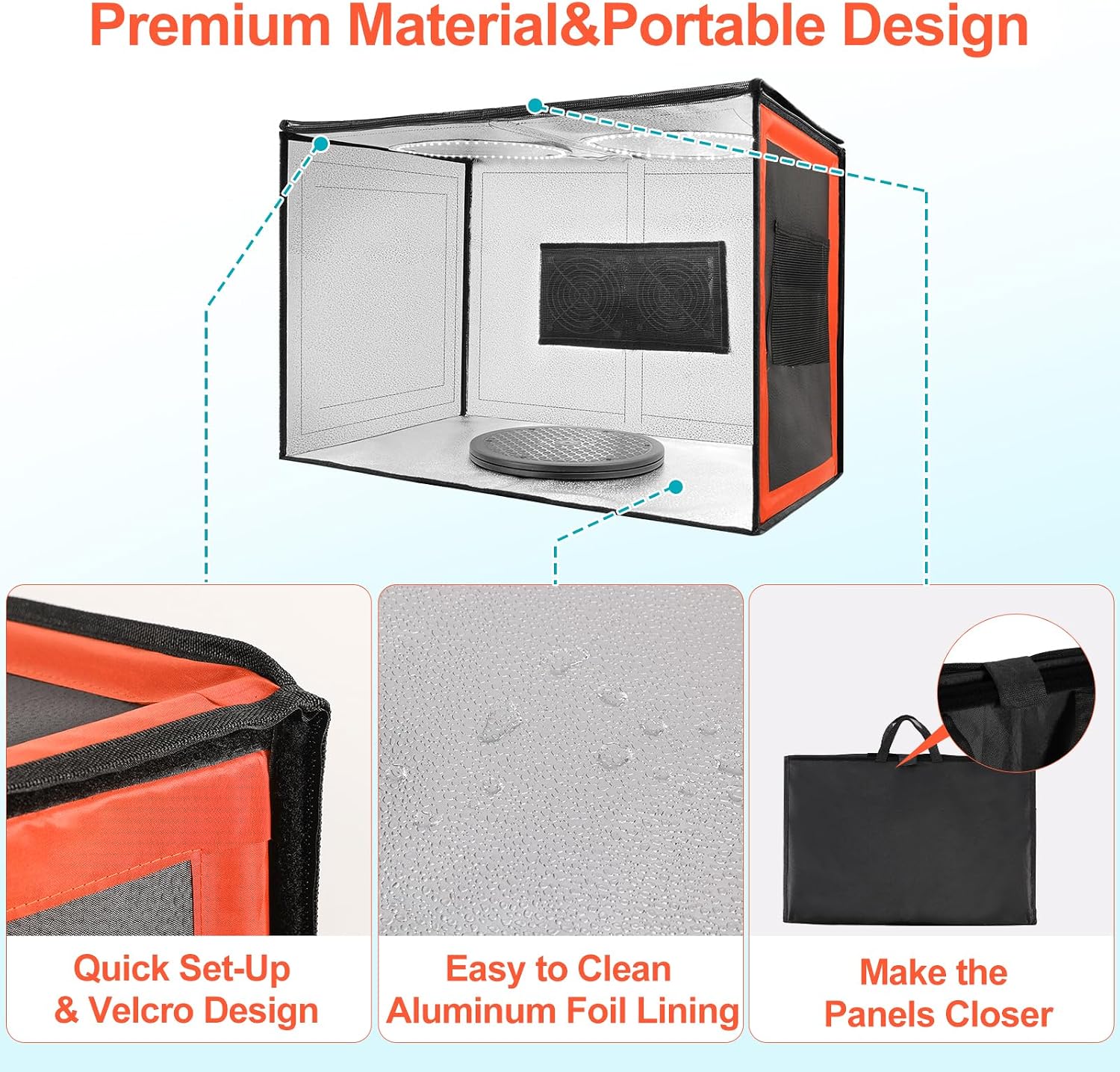 24x16x16 Airbrush Booth,Paint Tent with Dual Exhaust Fans&LED Lights,Airbrush kit with 3 Size Anti-Noise Earplugs,5Fliters&360°Turntable-Paint Booth for Spray Painting,Craft Model Making-Orange