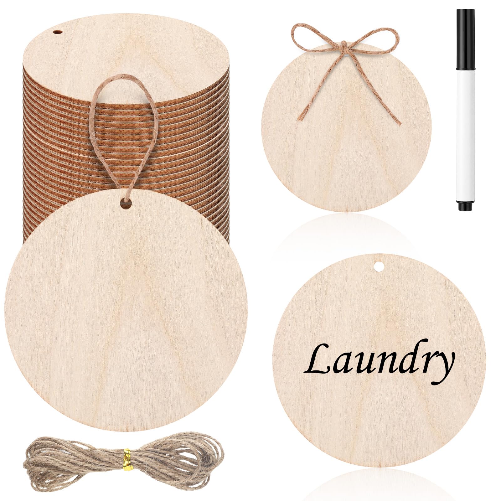 Jetec 3.5" 40 Pcs Wood Circles for Craft Blank Round Wood Ornament Gift Tag