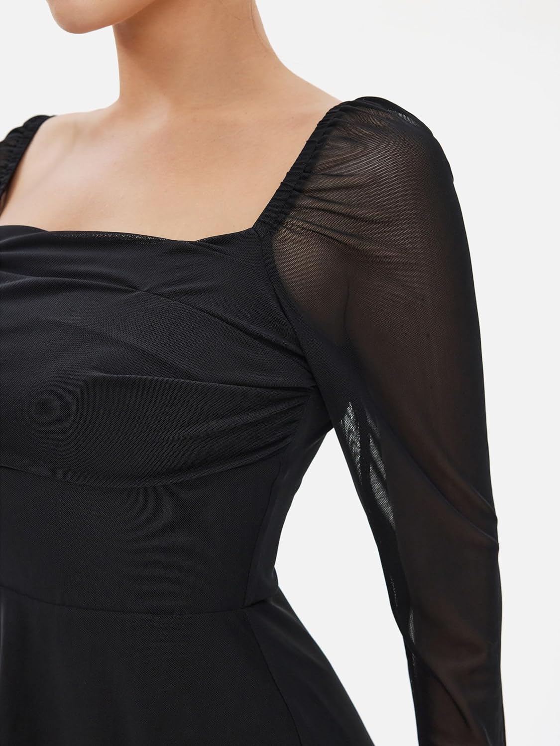 CIDER Women's Floral Mini Dress Long Sleeve Square Neck Ruched A Line Party Cocktail Club Dresses - Image 4