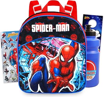 Marvel Spiderman Mini Backpack for Kids Bundle - 11" w Adjustable Straps