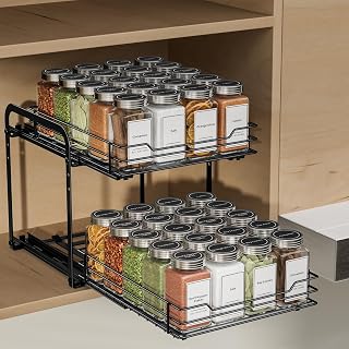 Extendable Cabinet Spice Rack, 2 Tier Spice Storage, Height | 2 Tier Seasoning Rack, Suitable For Standard Cupboards, Adjustable Height, Smooth Sliding, Quality Metal