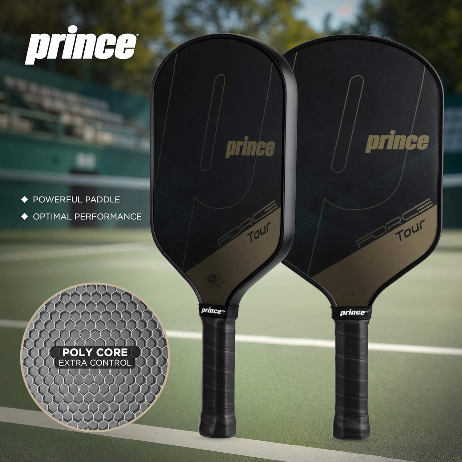 Prince - Force Tour Pro Pickleball Paddle, Lightweight High-Performance Paddle with Textured Surface for Power, Spin & Control, Golden
