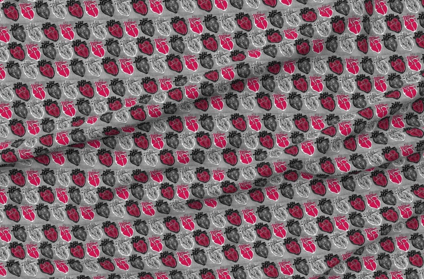 Spoonflower Fabric - Heart Anatomical Goth Vampire Zombie Medical Anatomy Printed on Organic Cotton Sateen Fabric by The Yard - Sewing Quilting Apparel Home Decor