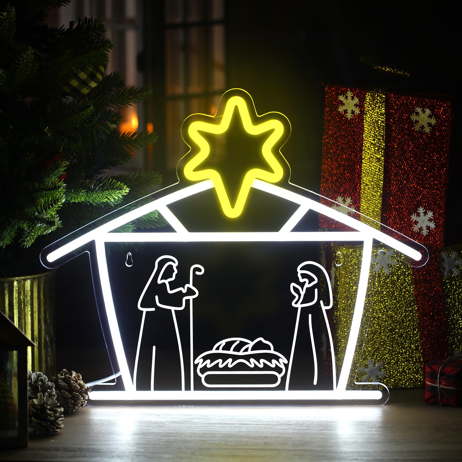 Xuhal Holy Family Nativity Neon Sign, Christmas Neon Sign, Christmas Signs Christmas Decorations Light up Room Sign Led Neon Sign Light USB Wall Bar Living Room Decor for Winter Home Bedroom Office — image 1
