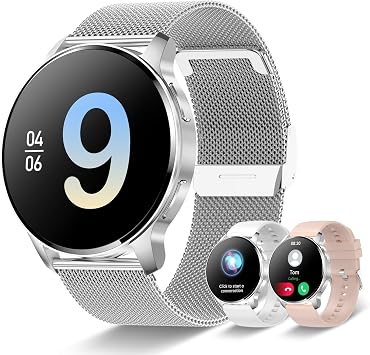 Montre Connectée Femme 1.32" Appel Bluetooth, Argenté