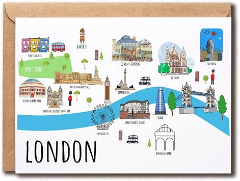 London Card - Map London Funny Card - Travel Card - London Art Card - Keepsake For Friends - London Painting Card - Bestie Card
