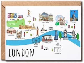 London Card - Map London Funny Card - Travel Card - London Art Card - Keepsake For Friends - London Painting Card - Bestie Card