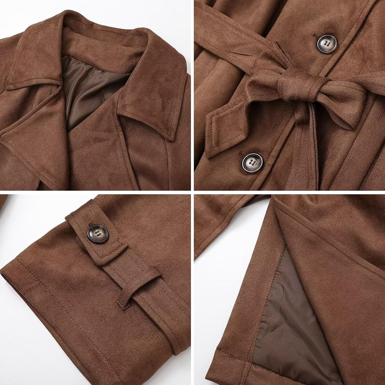 Womens Faux Suede Long Trench Coat Double Breasted Pea Coat Winter Overcoat