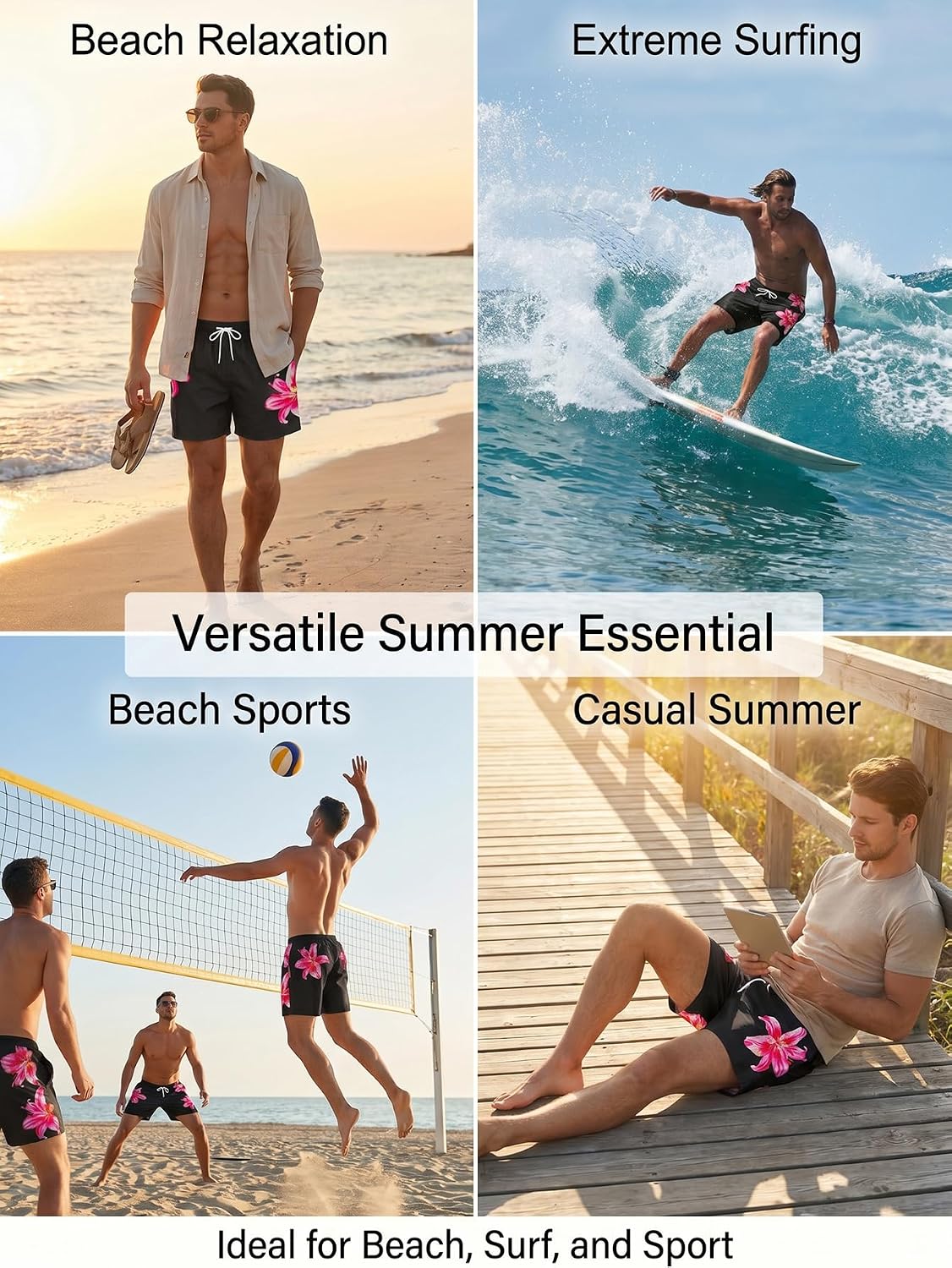 Men's 2 in 1 Hawaii Print Swim Trunks with Compression Liner 5" Bathing Suits Quick Dry Board Shorts with Pockets