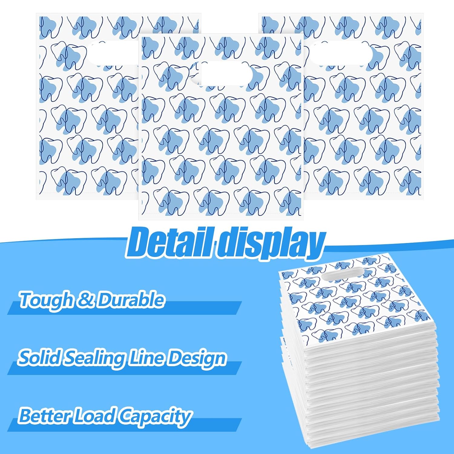 Colarr 200 Pcs Dental Bags for Patients Bulk 9 x 8 Inches Plastic Dental Tooth Merchandise Goodie Bag for Hygienist Dentist Patient Care Clinics Encouragement Gifts Party Favors(Stylish Style)