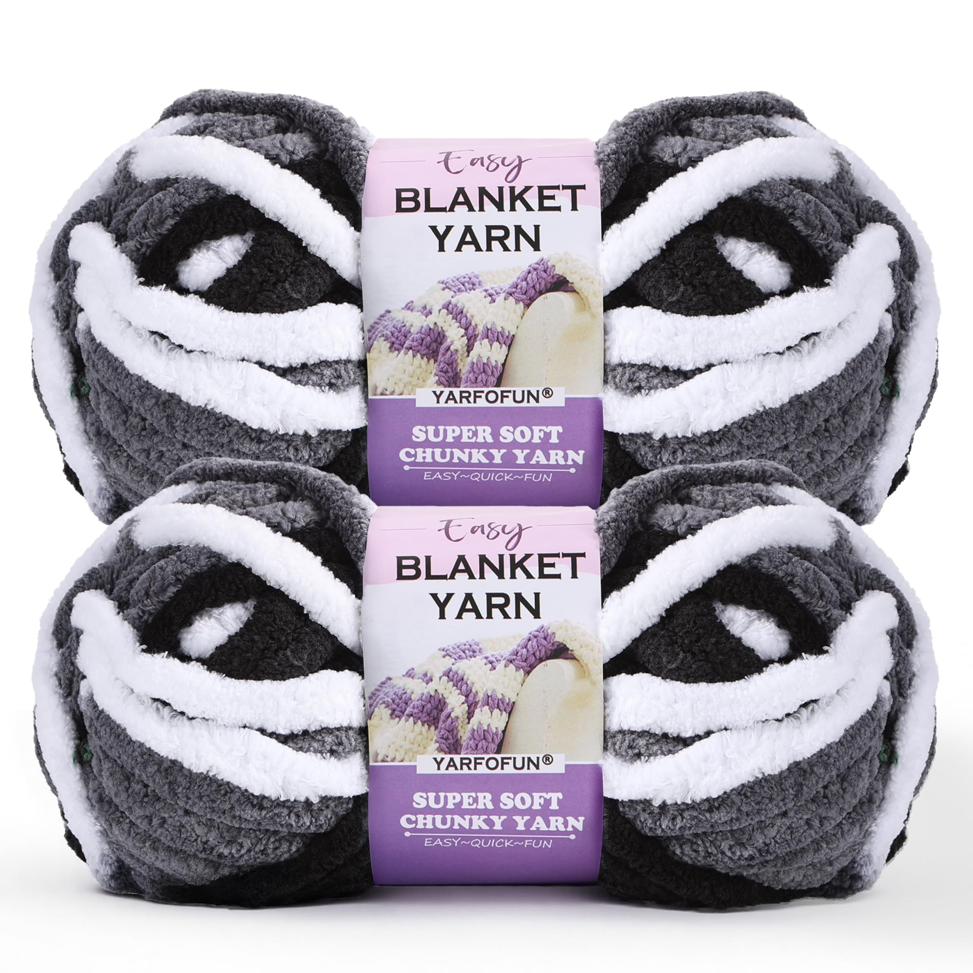2 Pack Chunky Chenille Yarn for Crocheting Hand Knitting,Soft Thick Bulky Chunky Fluffy Plush Velvet Crochet Blanket Yarn for Crocheting Baby Blankets/DIY Crafts/Home Decor 2 * 100g(Black White Grey