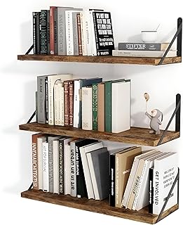 OXMIC Rustic Wood Wall Shelves with Black Metal Brackets, Book Shelf for wall, wall Shelves, wall Book Shelf, 20x6 Inch, S... Price In India