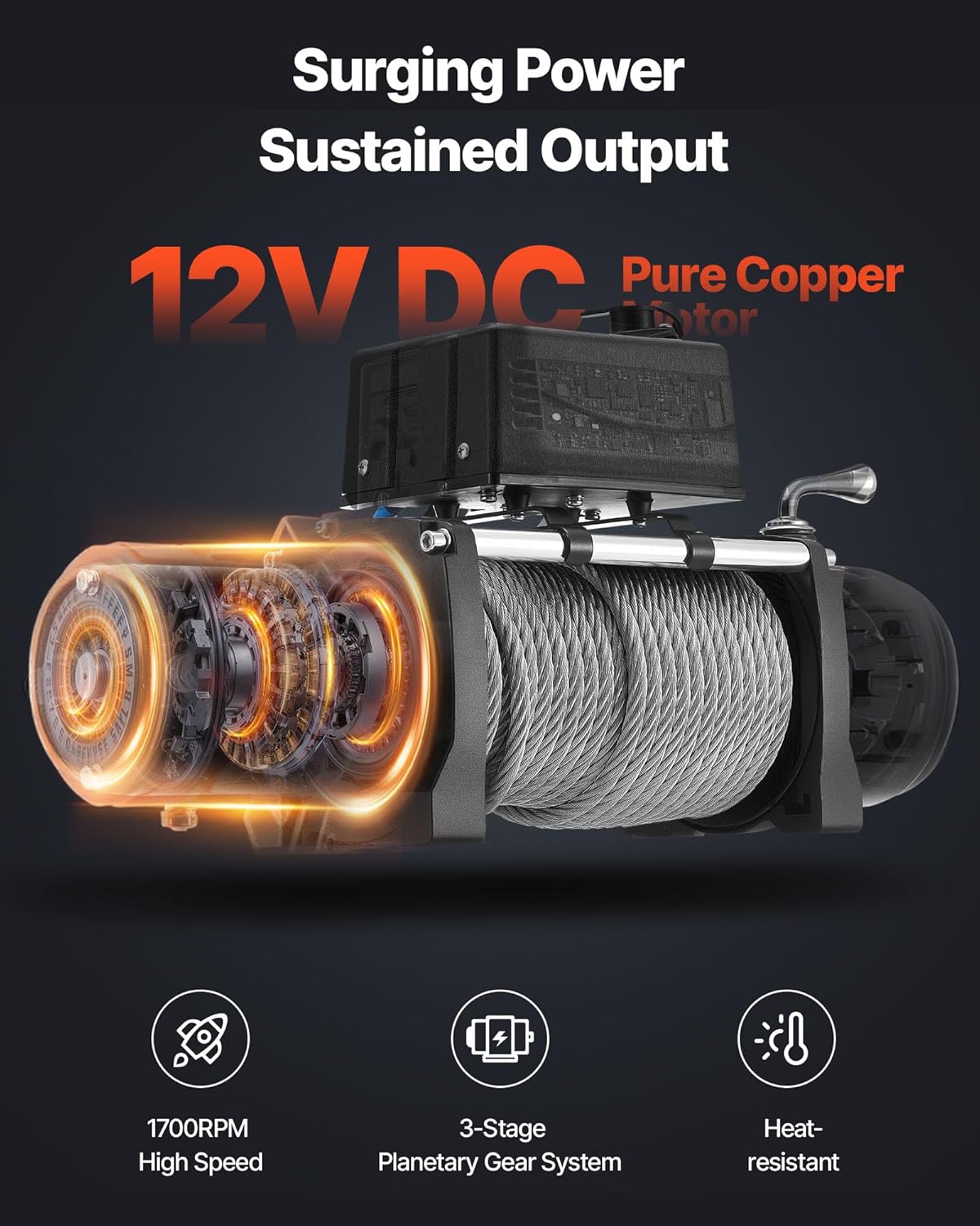 VEVOR Electric Winch, 10000 lbs Load Capacity, 12V DC Truck Winch with Φ21/64 in x 65 ft Steel Rope, Wireless & Wired Remote Control, IP55 Waterproof for Towing SUV Jeep Trailer Boat Off-Road Vehicle