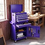IRONMAX 5-Drawer Rolling Tool Chest, 2-in-1 Detachable Heavy Duty Tool Box Storage Cabinet with Auto Lock, Adjustable Shelf & Hooks, Metal Toolbox on Wheels for Garage Workshop (Purple)