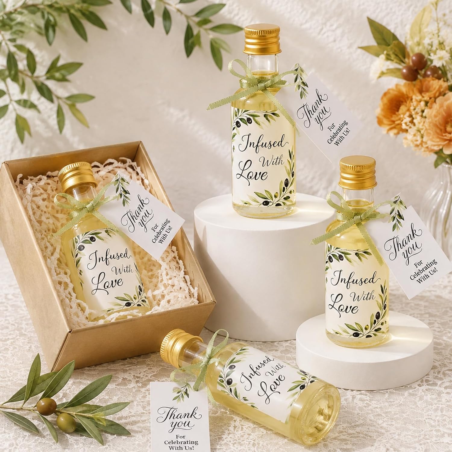 50 Set Mini Olive Oil Bottles for Greek Wedding Baby Shower Favors