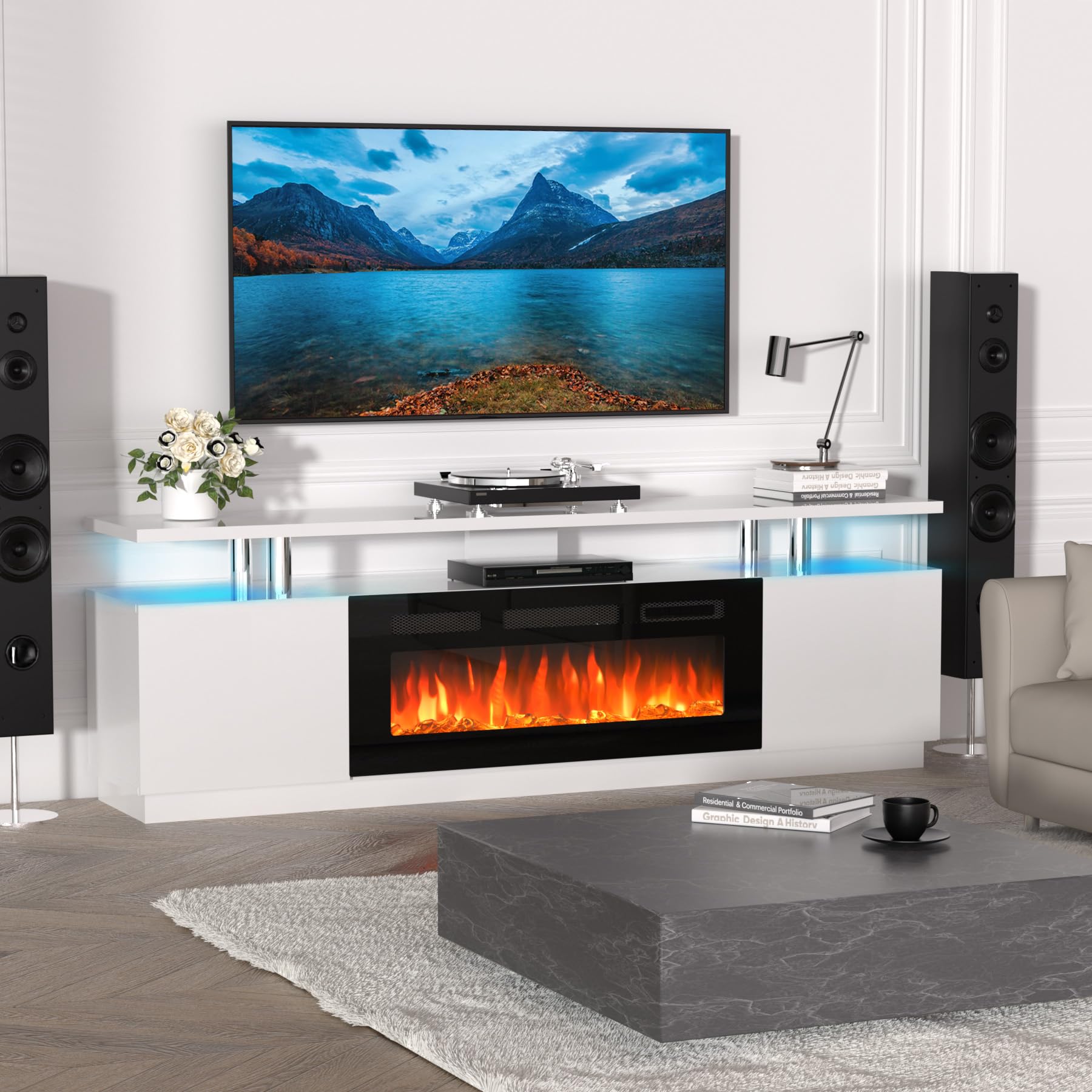 Amazon.com: IDEALHOUSE 70'' Fireplace TV Stand with 36'' Firplace